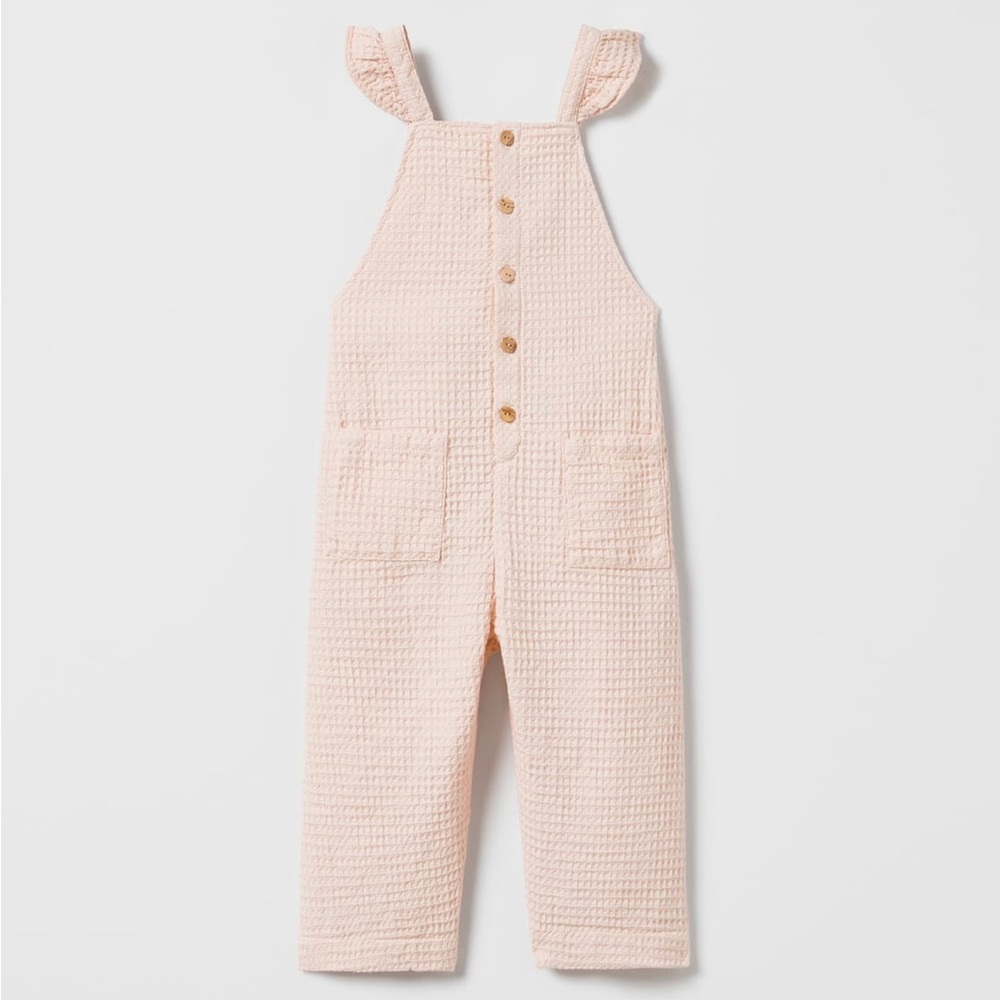 NWT Zara Waffle Ruffle overall